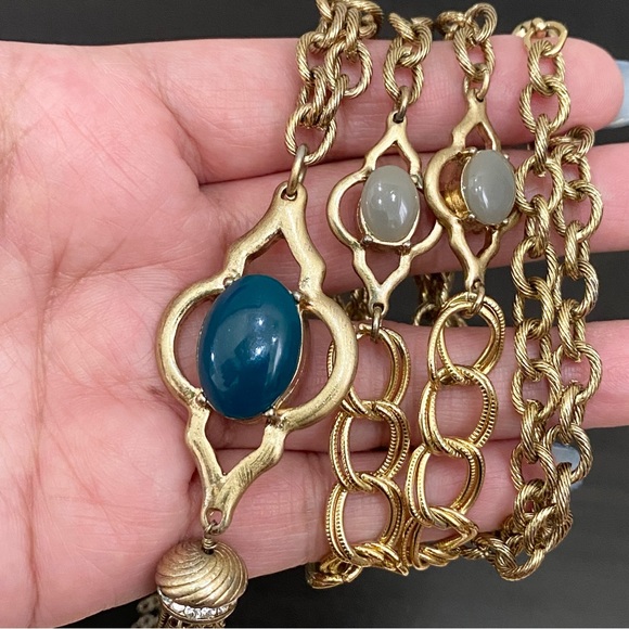 Vintage Double Sided Semi-Precious Stone Gold-tone Chain Tassel Necklace - Picture 12 of 16